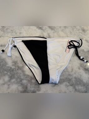 Victoria’s Secret Black White Bikini Bottom Tie Side Minimal Chic L BNWT